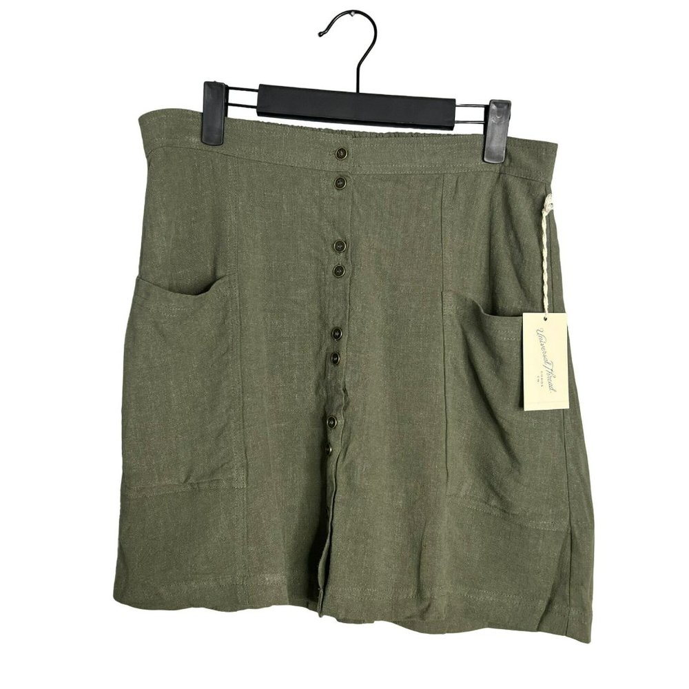 NWT Universal Thread Lightweight Rayon Linen A-Line Button Front Skirt Green M